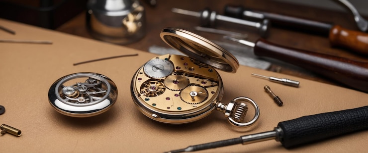Mechanisches Vintage-Uhrwerk in der Werkstatt